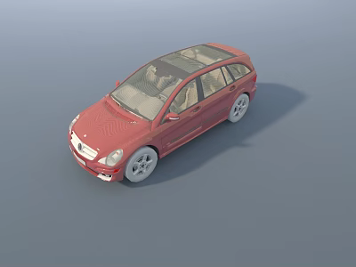 Red SUV Car With White Wheels Transparent Windows And Interior Seats 3d model