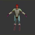 Man in Silver Armor with Blue Pants and Brown Boots Standing in Gray Background Pose