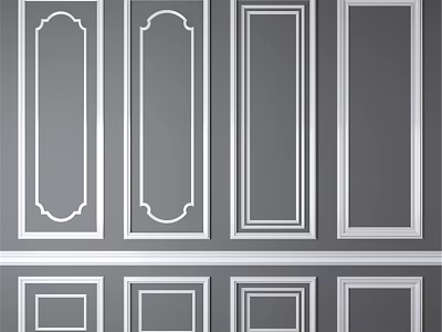 Decorative Wall Components With White Borders Gray Panels And Various Designs 3d model