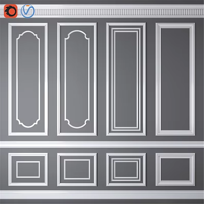 Decorative Wall Components With White Borders Gray Panels And Various Designs 3d model
