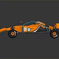Orange Open Wheel Race Car With Aerodynamic Body Large Rear Wing And Sponsor Decals