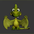 Cute Green 3D Cartoon Dragon Character With Yellow Wings And Big Eyes
