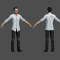 Game Movie Male Character Front Back Views White Shirt Dark Pants Black Shoes Arms Outstretched