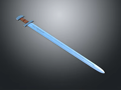 Blue Medieval Sword With Wooden Handle And Sharp Polished Blade 3d model