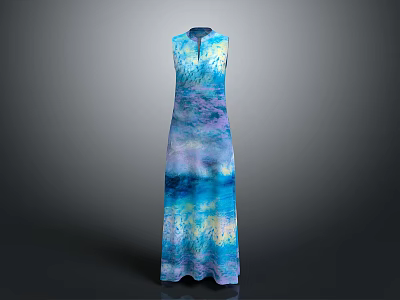 Elegant Stylish Sleeveless Long Dress With Blue Purple Gradient Watercolor Pattern 3d model