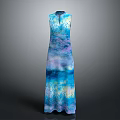 Elegant Stylish Sleeveless Long Dress With Blue Purple Gradient Watercolor Pattern