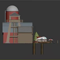 3D Farm Model Featuring Red Barn Water Tower Cottage Boat Trees And Fence