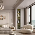 Elegant Classic Bedroom Interior With White Wardrobes Decorative Paintings Chandelier And Rug