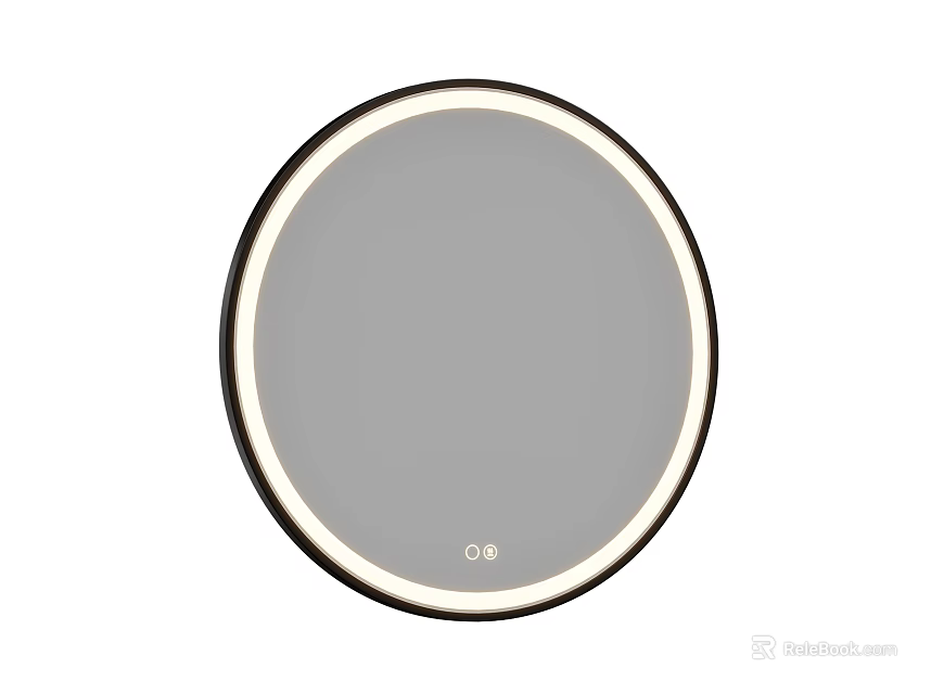 Modern Round Mirror With LED Light Ring Black Frame And Control Button 3d model 