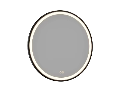 Modern Round Mirror With LED Light Ring Black Frame And Control Button 3d model