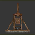 Ancient Wooden Catapult Siege Weapon With Ladder Wheels And Hanging Hook