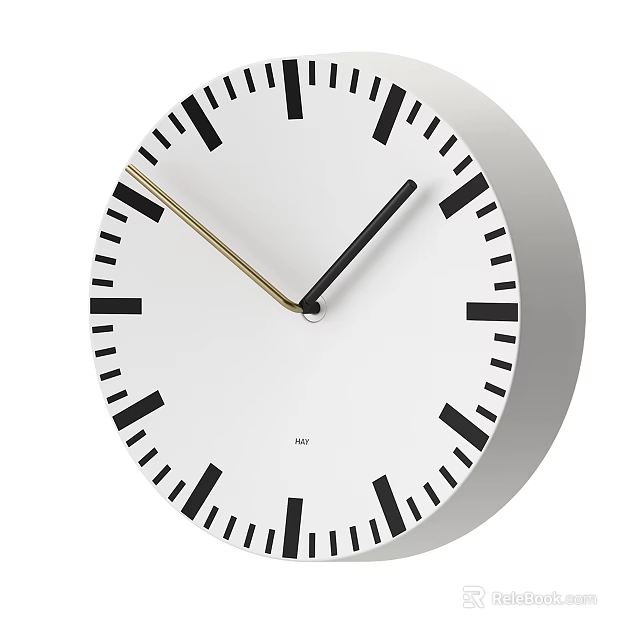 Modern Wall Clock with White Dial Black Markers and Black Gold Hands 3d model 