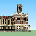 Classical European Style Hotel Building With Tower Red Brown Roof And Porch