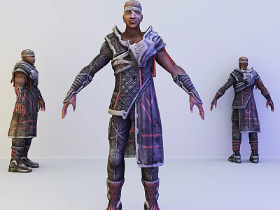 Game Movie Character In Leather Armor With Straps And Red Accents Long Coat 3d model