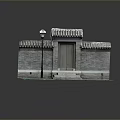 Traditional Chinese Architecture Model Featuring Gray Brick Walls Tile Roof Wooden Door And Street Lamp