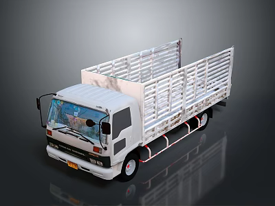 White Commercial Truck With Open Railed Cargo Bed And Front Design Features 3d model