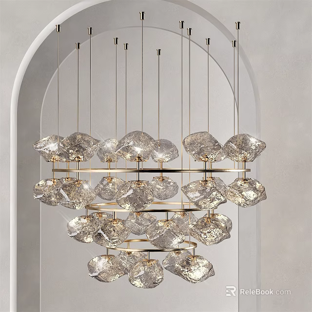 Multi Tiered Golden Crystal Chandelier With Irregular Glass Shades In Elegant Interior 3d model 
