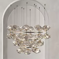 Multi Tiered Golden Crystal Chandelier With Irregular Glass Shades In Elegant Interior