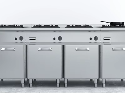 Stainless Steel Kitchen Appliances Cooktop with Multiple Burners Drawers and Cabinets Sleek Modern Design 3d model