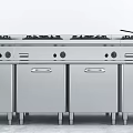 Stainless Steel Kitchen Appliances Cooktop with Multiple Burners Drawers and Cabinets Sleek Modern Design