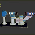 Blue And White Industrial Precision Equipment Featuring Multiple Mechanical Components On Black Platform 3d model