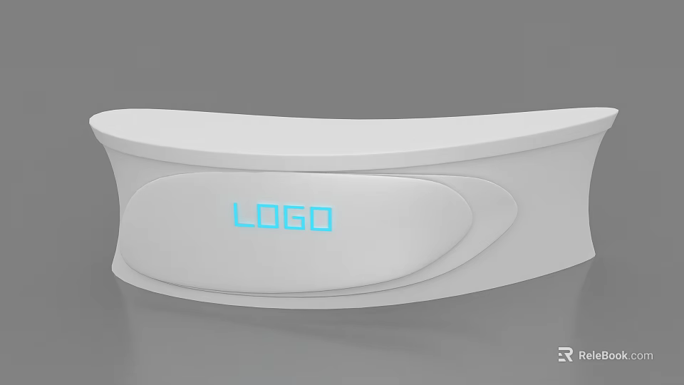Modern White Reception Desk With Curved Design And Illuminated Logo Panel 3d model 
