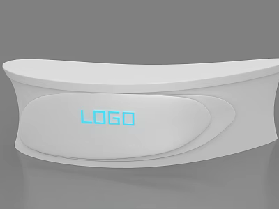 Modern White Reception Desk With Curved Design And Illuminated Logo Panel 3d model