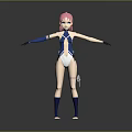 Game And Movie Character With Pink Hair Blue And White Outfit And Blue Arm Guards