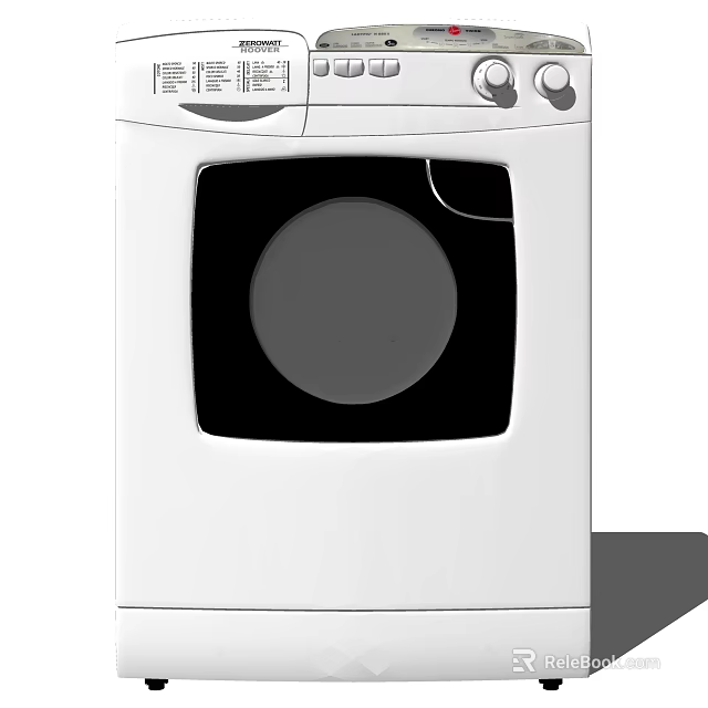 White Front Loading Washing Machine With Circular Door And Control Panel 3d model 