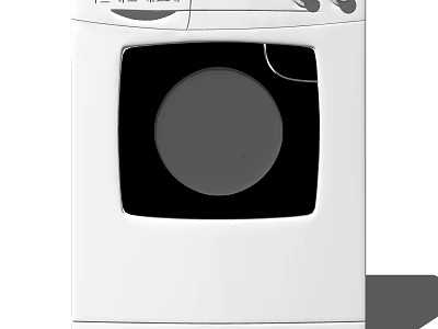 White Front Loading Washing Machine With Circular Door And Control Panel 3d model