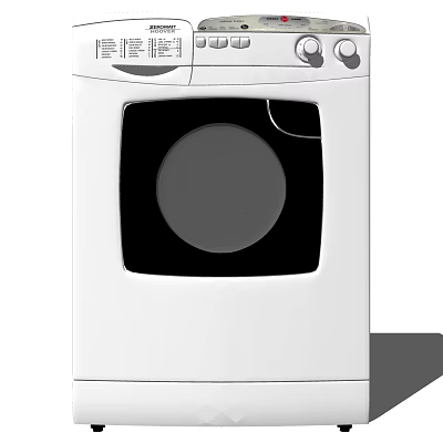 White Front Loading Washing Machine With Circular Door And Control Panel 3d model