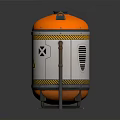 Industrial Storage Tank Cylindrical Orange Silver With Yellow Warning Stripes Flame Symbol Metal Stand Pipes