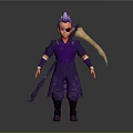 Cartoon Character With Purple Hair Sunglasses And Purple Outfit Holding Scythe