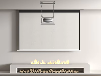 Projection Monitoring Device In Modern Room Above Screen And Fireplace 3d model