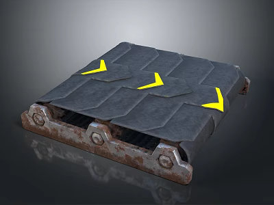 Gray Metal Equipment Plate With Yellow Arrows Rusty Bolts And Holes 3d model