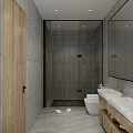 Hotel Room Interior With Gray Stone Wall Bathtub Bed Plant And Floor to Ceiling Window