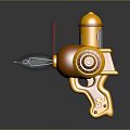 Orange And Brown Toy Gun Design With Transparent Barrel Circular Dial And Yellow Top