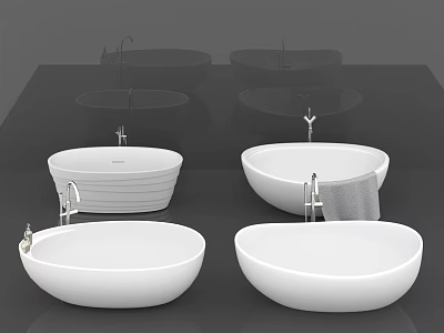 Modern Freestanding White Bathtubs With Different Design Styles And Faucet Fixtures 3d model