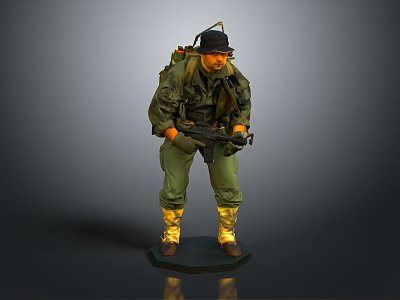Game Movie Character Soldier in Green Military Uniform Holding Weapon With Backpack And Yellow Boots 3d model