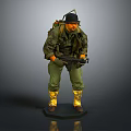 Game Movie Character Soldier in Green Military Uniform Holding Weapon With Backpack And Yellow Boots