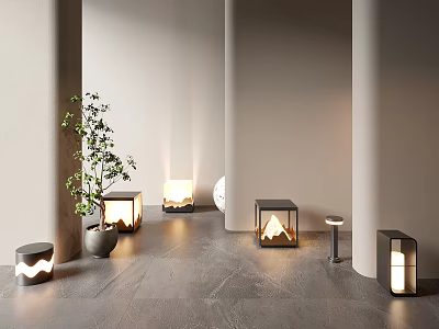 Modern Outdoor Lights Stylish Designs Warm Glow Illuminating Outdoor Space With Columns And Potted Plant 3d model