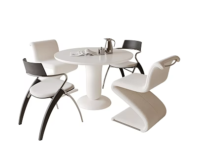 Modern Table And Chair Set With White Black Sleek Curved Backrests Smooth Round Tabletop 3d model