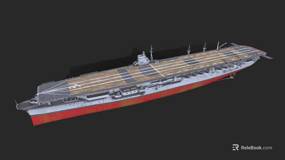 Aircraft Carrier With Long Flight Deck And Island Superstructure Naval Vessel 3d model 