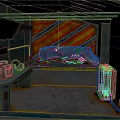 Fiery Orange Red Landscape View From Metallic Sci Fi Interior With Blue Screen And Equipment
