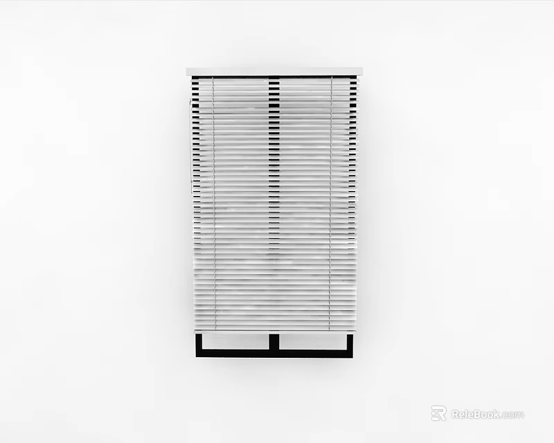 Vertical Window Blinds With Light Colored Slats And Black Bottom Frame On White Background 3d model 