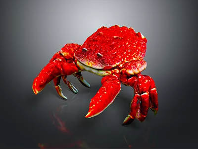 Red Crab With Vibrant Red Shell And Large Claws On Gray Background Showcasing Details 3d model
