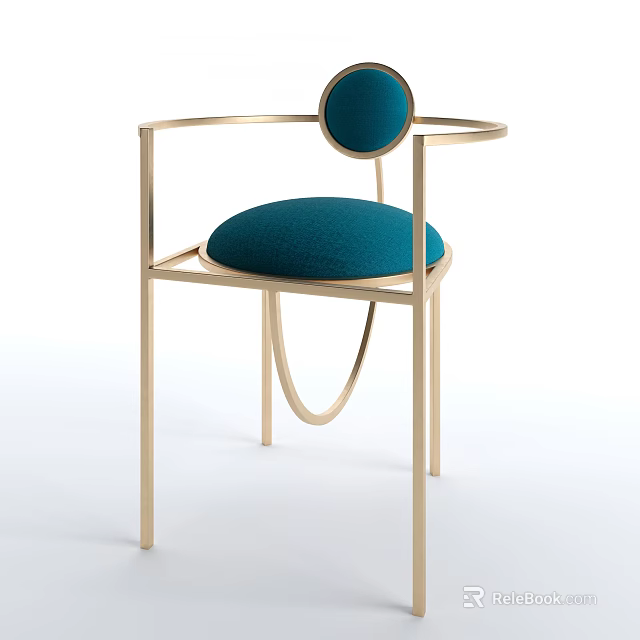 Single Chair With Gold Metal Frame Blue Velvet Cushion And Circular Backrest 3d model 
