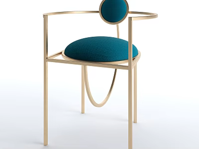 Single Chair With Gold Metal Frame Blue Velvet Cushion And Circular Backrest 3d model