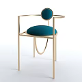 Single Chair With Gold Metal Frame Blue Velvet Cushion And Circular Backrest
