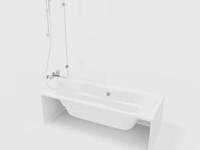 Modern White Bathtub Design With Glass Shower Screen And Metal Faucet On White Stand 3d model